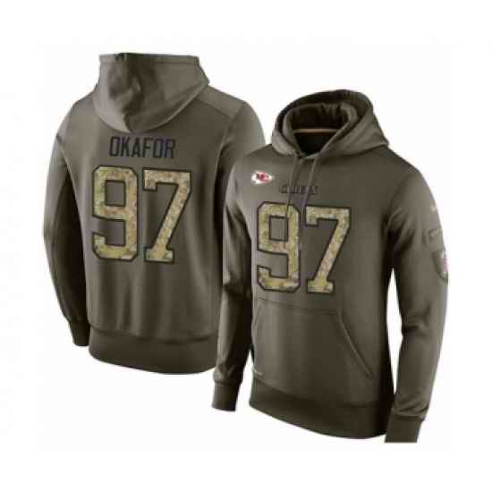 Football Mens Kansas City Chiefs 97 Alex Okafor Green Salute To Service Pullover Hoodie